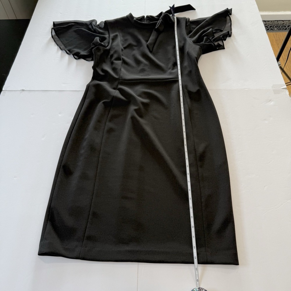 Calvin Klein Black Bow Neck Chiffon Sleeve Stretch Crepe Sheath Dress Size 12 - Picture 9 of 12